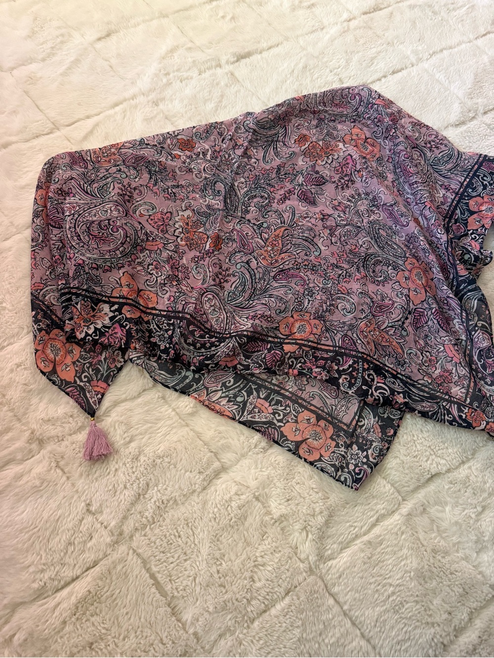J. Jill Pink Paisley Floral Tassel Scarf